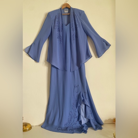 R&M Richards Purple Beaded 2-Piece Maxi Dress with Blazer - Picture 1 of 7